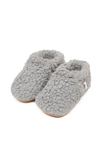 Ella Bonna Gray Teddy Baby Shoes - Home Nursery Shoes with Non-Slip Sole and Organic Cotton Lining
