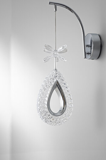 Fer Avize Arel Wall Lamp Chrome Decorative Led Lighting Crystal Stone White Light Hall Entrance Cafe