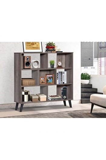 BAITY Wooden Malaysian shelves with square design, 3 tiers, and sturdy base in brown color