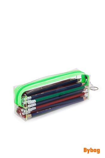 BYBAG Green Zippered Quality Pvc Transparent Pen Holder Makeup Bag Pencil Case