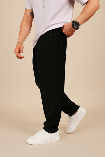 INFLUYENTE Men's Baggy Style Relaxed Fit Parachute Fabric Elastic Waist Wide Leg Trousers