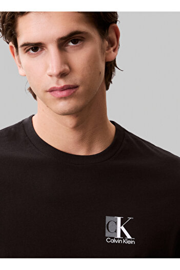 Calvin Klein Bisiklet Yaka Siyah Erkek T-Shirt LV04RC853GUB1_SS 30s EU SP CK ABSTR