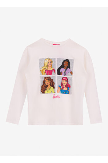 Barbie Ekru Kız Çocuk Baskılı T-Shirt BRB5WG-TST6022