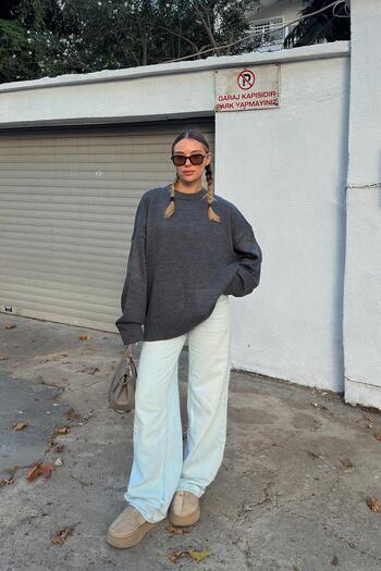 Swist Γυναικείο πλεκτό πουλόβερ Smoked Biscuit Crew Neck Oversize