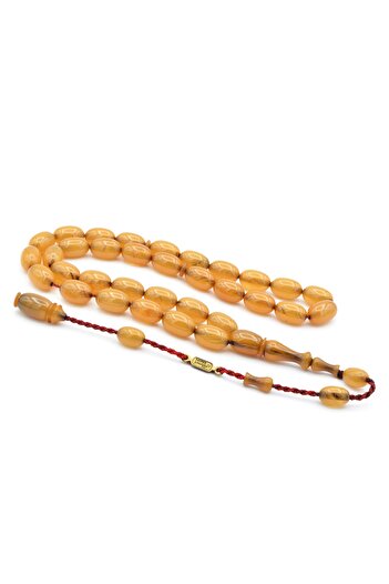 Murty99 Ahmet Emin Signed Almond Cut Moire White Squeeze Amber Prayer Beads