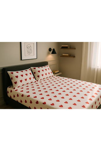 Shopyteks Heart Patterned Fitted Sheet Set – King Size 180X200 cm |   Cotton Fabric |   Soft and Durable