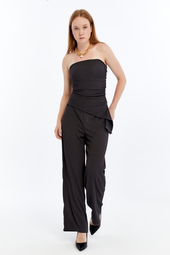 Maison La Femme Women's Suit Strapless Blouse Pants Suit