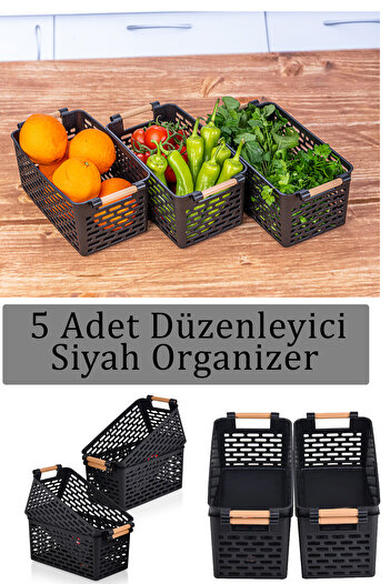 KRM HOME 5 Pieces Multi-Purpose Organizer Basket with Plastic Handles - Closet & Drawer & Bathroom Organizer Basket
