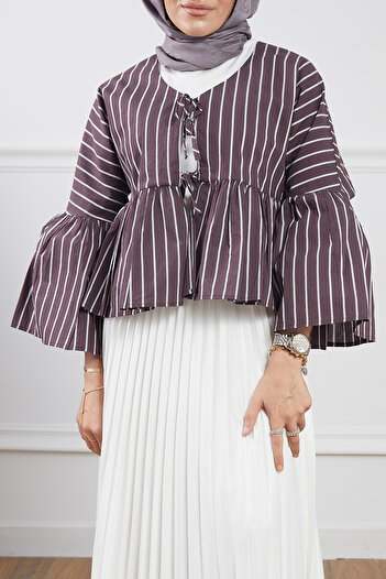 DPARİS Lace Detailed Striped Kimono