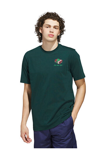 adidas Jn2498 m Hldy Gftbox t Dark Green Crew Neck Regular Plain Men's T-Shirt