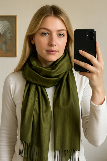 TAKIŞTIR Green Color Taffeta Shawl