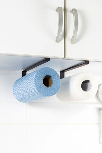 VENON 2 Pieces Black Under-Shelf Paper Towel Holder |   Inside-Cabinet Cup Holder, Paper Towel Holder, Bathroom Hanger