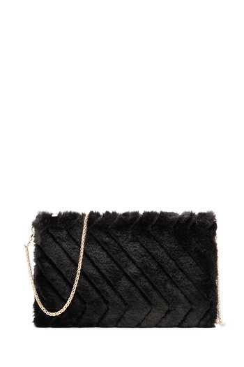 Derimod Women's Black Chain Strap Plush Portfolio Bag 25Wbd2207Ph