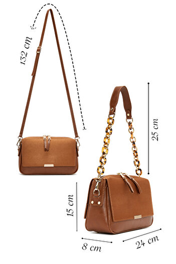 Derimod Women's Tan Chain Strap Suede Crossbody Bag 25Abd210210