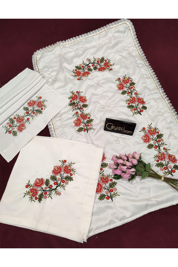 Çt Çeyizci Tekstil Cross Stitch 3 Piece Prayer Rug Set - Red