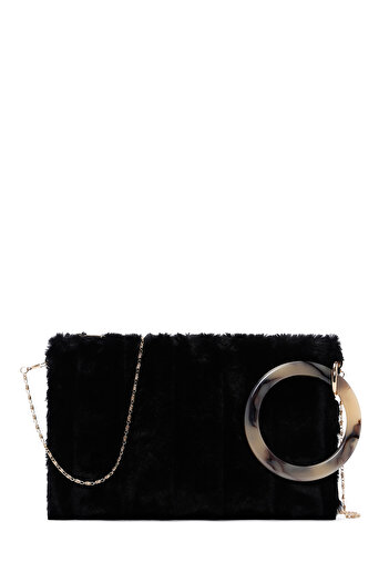Derimod Women's Black Chain Strap Plush Portfolio Bag 25Wbd2208Ph