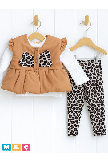 MÇ FAMİLY STORe Baby Girl 3-Piece Set with Inflatable Vest, Leopard Velur Leggings and Blouse Baby Girl Outfit Set