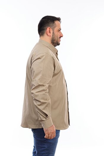 TOUSUS Men's Large Size Khaki Cotton Button Collar Pocket Long Sleeve Shirt (174)