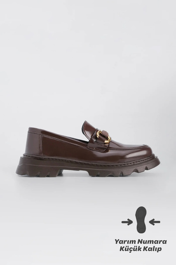 Marjin Kadın Loafer Yüksek Taban Tokalı Günlük Ayakkabı Kinles Kahve