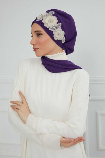Aisha's Design Έτοιμο τουρμπάν από σιφόν με αξεσουάρ λουλουδιών, ht-103, ht-103, μωβ-χρυσό