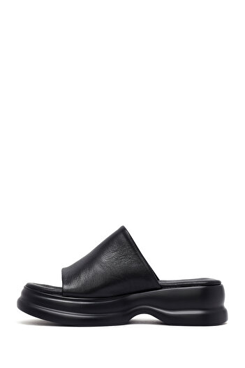 Derimod Women's Black Thick Soled Leather Slippers 25Sfd152518