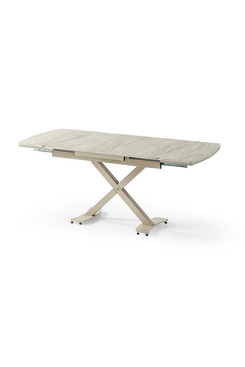 DENGEMA Diamond Açılır Masa Takımı – Traverten Desen Kapuçino Metal Ayak, 4 Sandalyeli, 80x120/180 cm