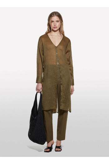Sisley Loose Cut V-Neck Dark Khaki Women's Shirt 5Xjzlq096