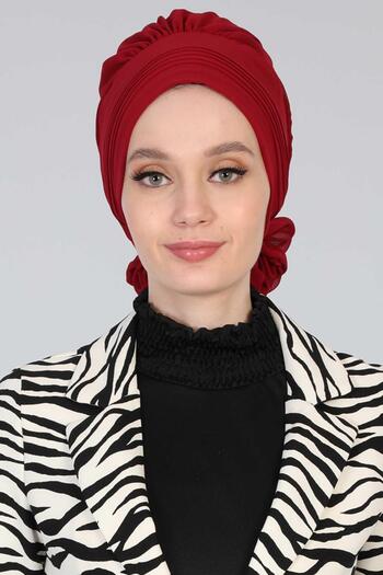Aisha's Design Pleated Design Chiffon Ready-To-Wear Turban,Ht-31,Ht-31,Burgundy