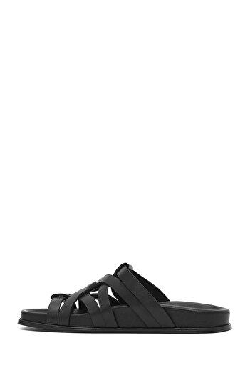 Derimod Women's Black Leather Slippers 25Sfd 152218