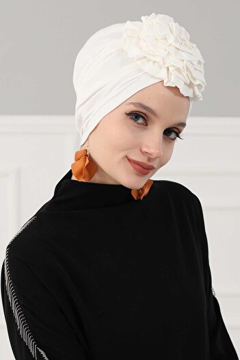 Aisha's Design Χτενισμένο βαμβακερό καπέλο με τριαντάφυλλα, B-21, κρεμ