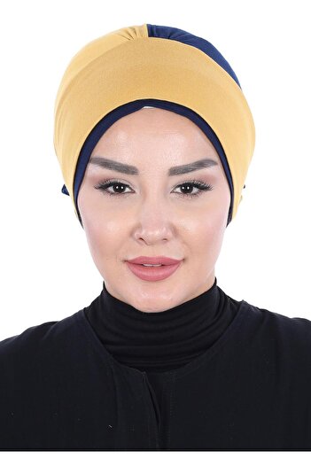Aisha's Design Διπλό χρώμα Rose Bonnet, B-28, Μουσταρδί Κίτρινο - Ναυτικό Μπλε