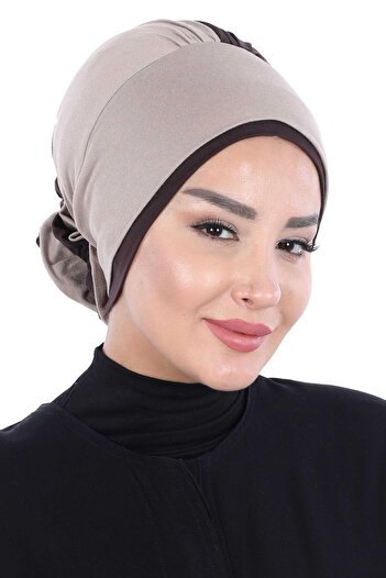 Aisha's Design Двуцветна розова шапка, B-28, Vison - кафява