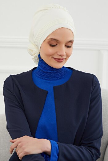 Aisha's Design Pleated Design Chiffon Ready-To-Wear Turban,Ht-31,Ht-31,Cream