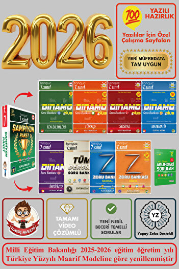 Tonguç Yayınları 7. Sınıf Tüm Dersler Dinamo & Zoru & Fijital Şampiyon Paketi Tamamı Çözümlü Video Soru Bankası