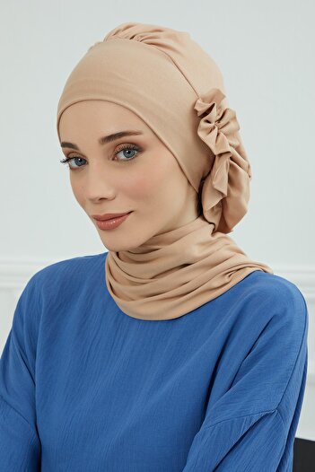 Aisha's Design Έτοιμο τουρμπάν με βαμβακερό χτενισμένο χτένισμα, ht-73, καφέ γαλακτώδες