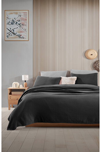 destinyhometex Black Single Size 160 x 240cm Bedspread/1 Piece 50x70cm Pillow 4 Layers Multi Muslin 100% Cotton