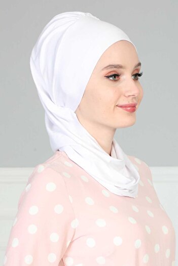 Aisha's Design Ready-Made Turban with Side Ruffles, Combed Cotton, Ht-73, White