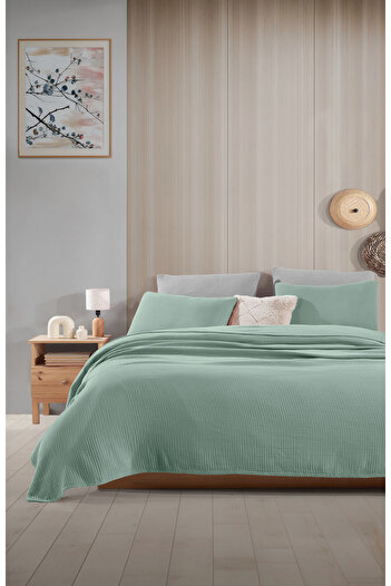destinyhometex Mint Green Single 160X240Cm Bedspread/1 Piece 50X70Cm Pillow 4 Layer Multi Muslin 100% Cotton
