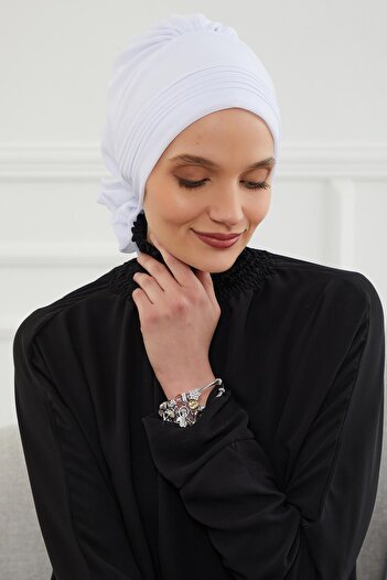 Aisha's Design Έτοιμο τουρμπάν με πλισέ σχέδιο από σιφόν, ht-31, ht-31, λευκό