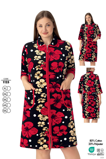 ROMEO LİFE Women's Plus Size Cotton Blend Velvet Zipper Dress 1125 Red-Yellow