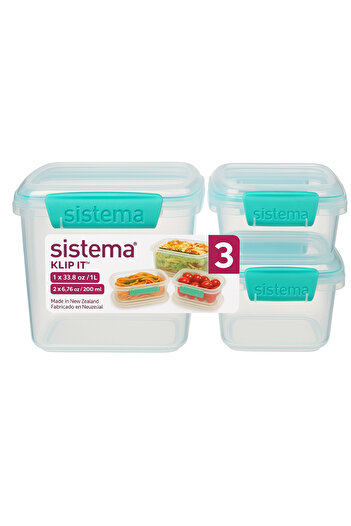 Sistema مجموعة حاويات تخزين كليب إت مكونة من 3 قطع - 1 لتر + 2 × 200 مل - محكمة الغلق، خالية من مادة BPA