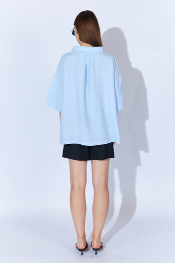 Manche Müslin Kadın Oversize Gömlek | Bebe Mavi MKS166965-01