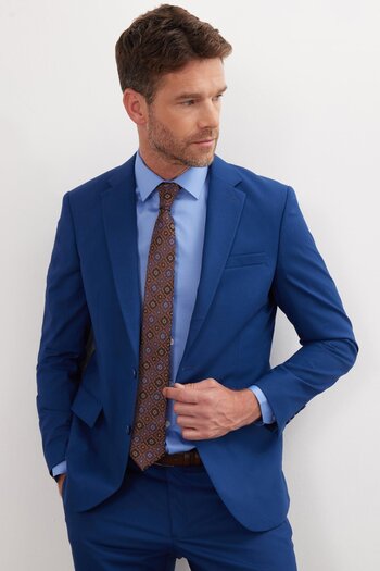 Tudors Men's Slim Fit Mono Collar Lycra Flexible Fabric Indigo Suit