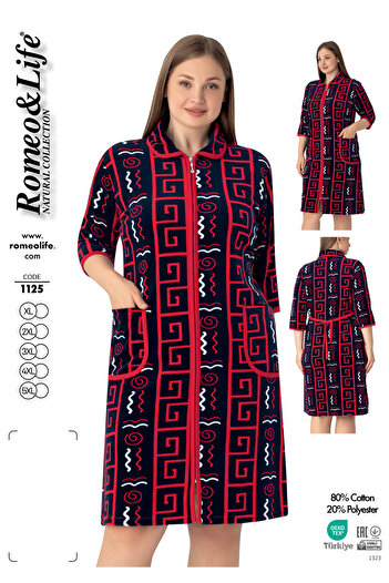 ROMEO LİFE Women's Plus Size Cotton Blend Velvet Zipper Dress Dark-Red 1125