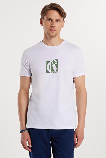 Tudors Ανδρικό T-shirt Slim Fit Slim Fit 100% βαμβακερό τυπωμένο λευκό μπλουζάκι με λαιμόκοψη