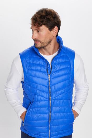 Tudors Men's Standard Fit Stand Collar Pocket Zippered Saks Blue Puffer Vest