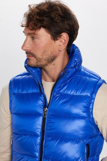 Tudors Men's Standard Fit Stand Collar Pocket Zippered Saks Blue Puffer Vest