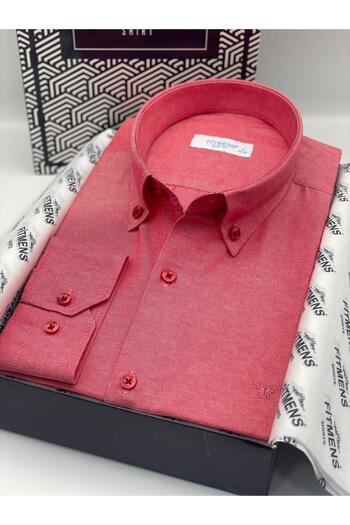 Fitmens Slim Fit Long Sleeve Cotton Easy-To-Iron Men's Shirt with Gift Box Fs- 002225   - Red