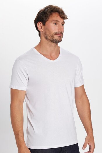 Tudors Men's Slim Fit Slim Fit 100% Cotton Soft Textured White V-Neck T-Shirt
