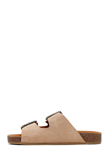 Derimod Women's Powder Stone Buckle Suede Leather Slippers 25Sfd 150110